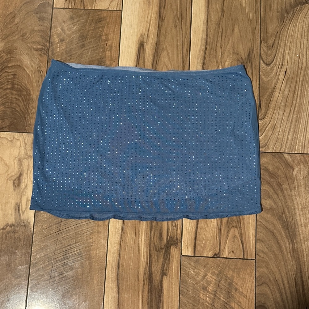 OW Collection Blue Rhinestone Mini Skirt - Picture 4 of 7